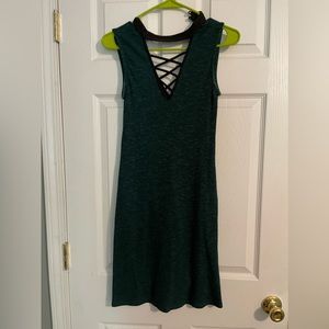 Stretchy green dress with corset front and backless